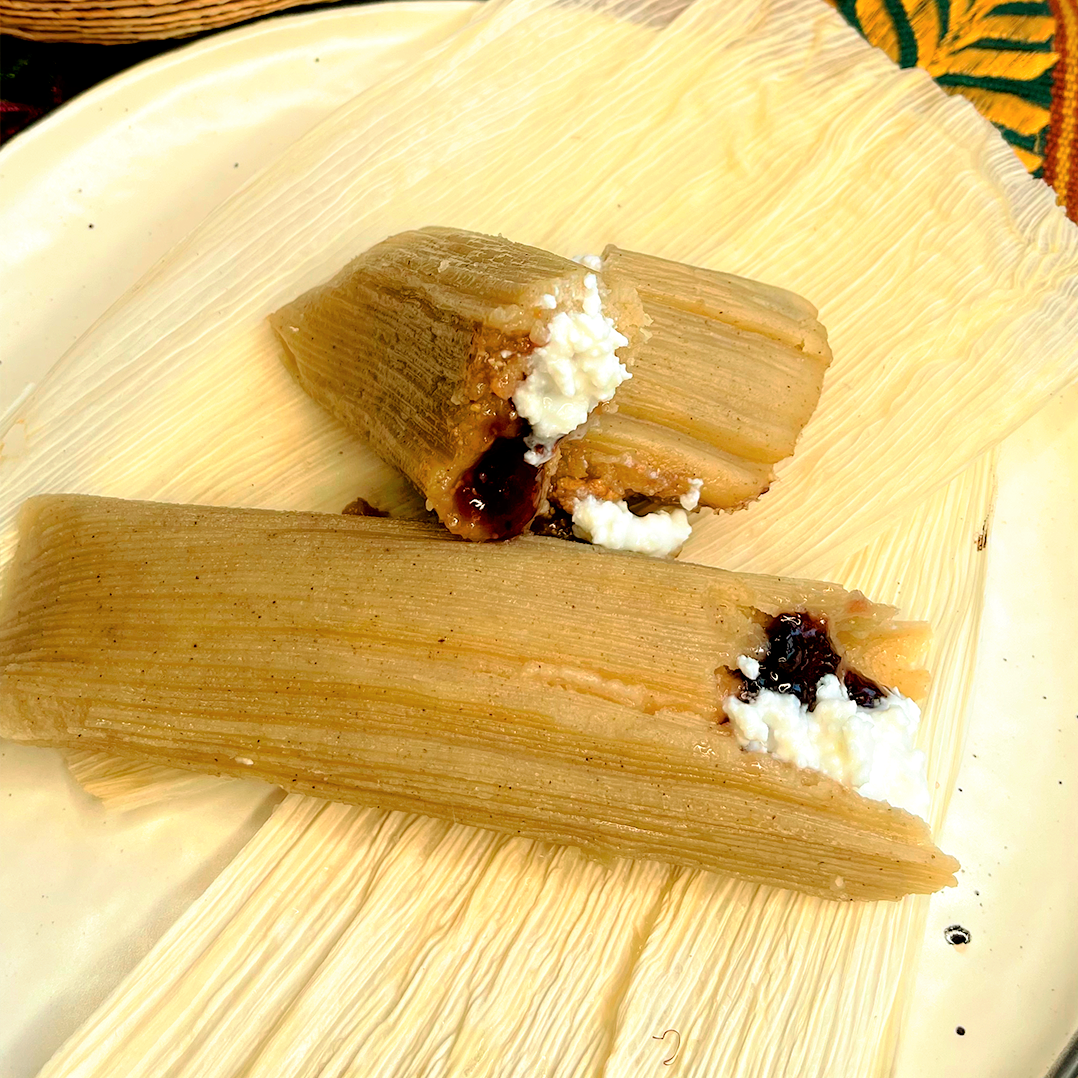 Sweet Tamales with Requesón and Blackberry Jelly