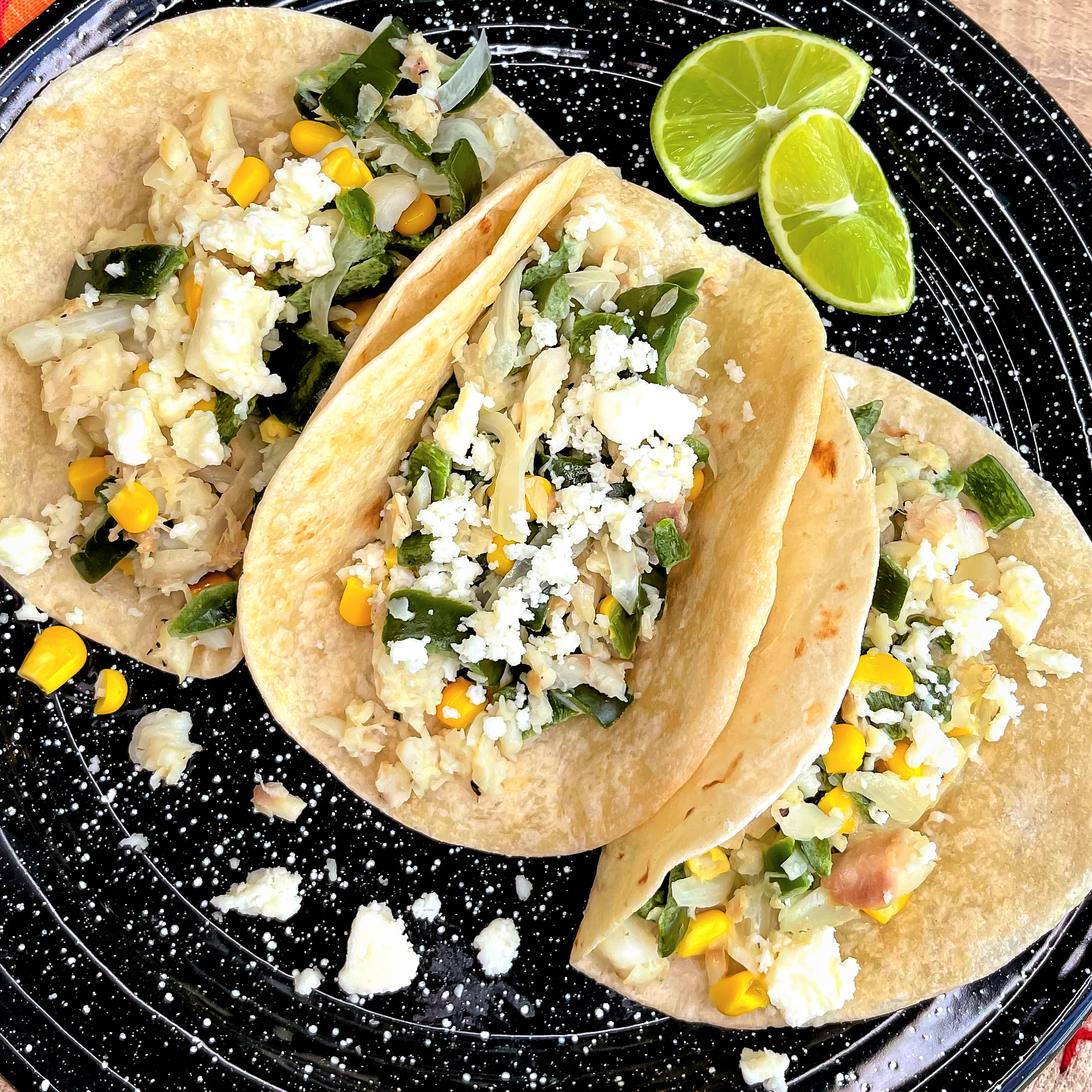 Fish Tacos with Rajas and Cream